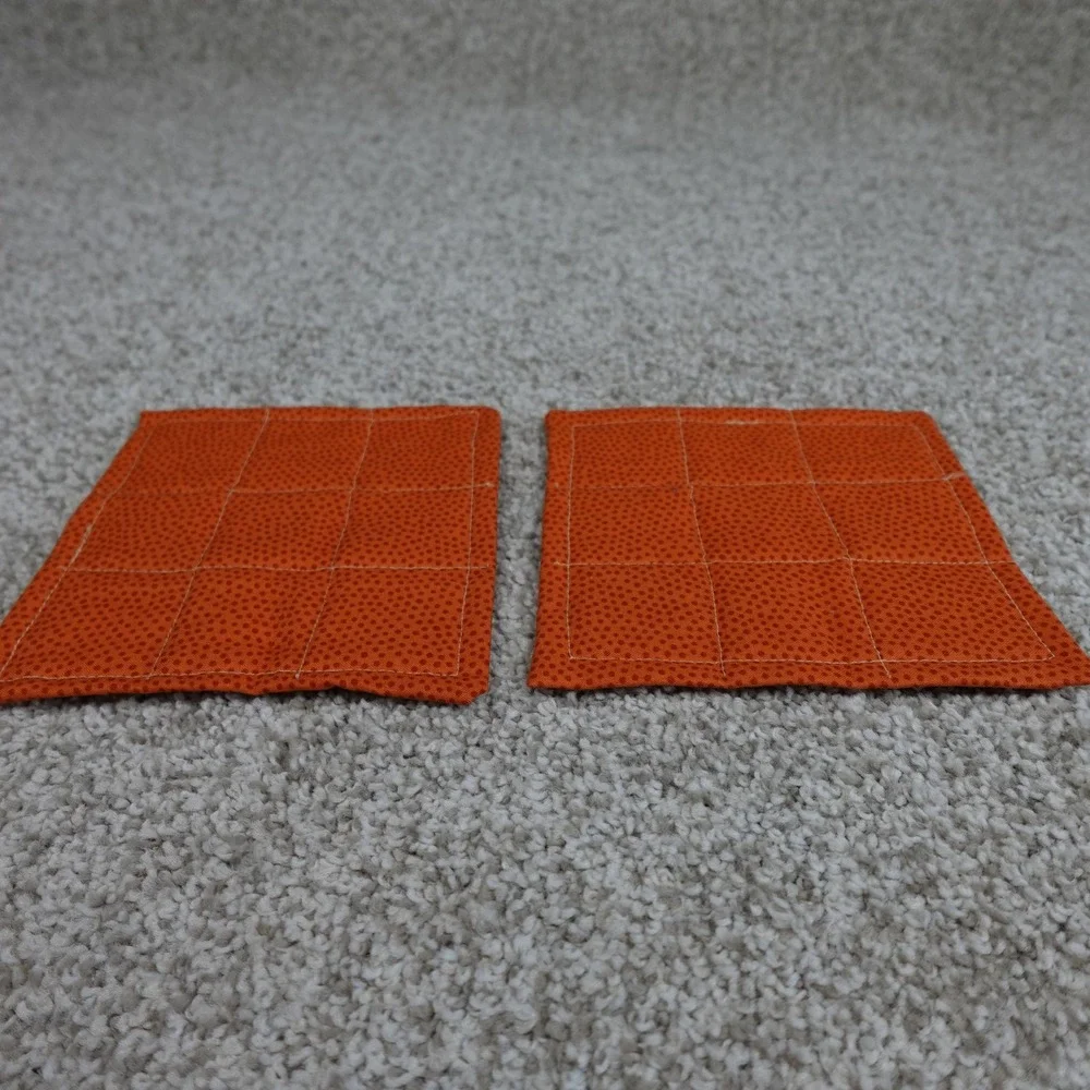 Handmade Quilted Pumpkin Mug Rug Set 2pc Orange Patchwork Cotton Coasters 6x6
